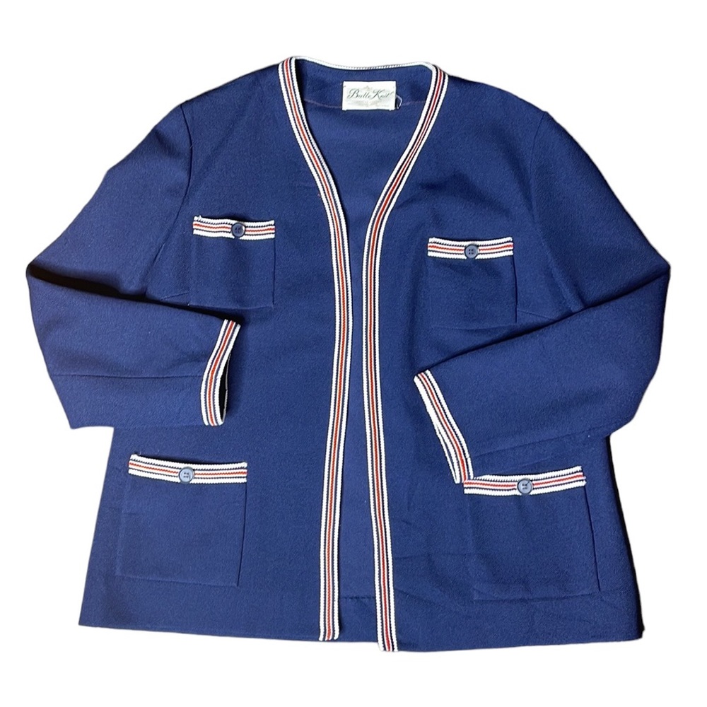 Vintage Navy Blue Butte Knit Open Cardigan Jacket